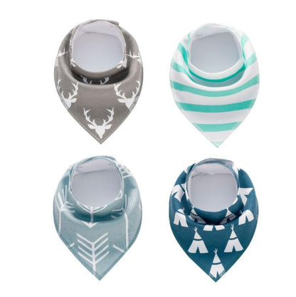 Baby Bandana Bibs 4-Pack - Cotton Triangle Drool Bibs with Arrow & Wave Prints - DropOnline.co