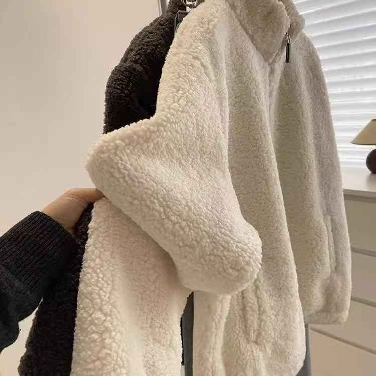 Women's Petite Thick Casual Stand-collar Furry Coat