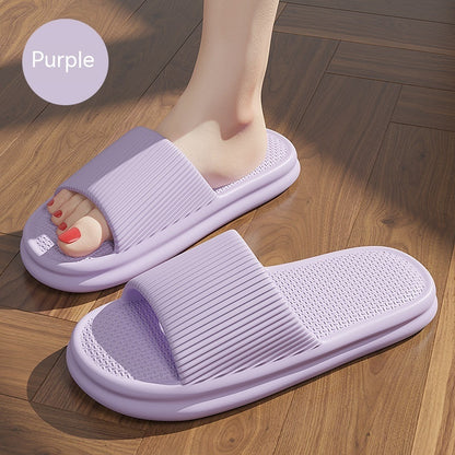 Striped Design Home Slippers For Women Men Soft Anti-slip Floor Bathroom Slippers Solid House Shoes - DropOnline.co
