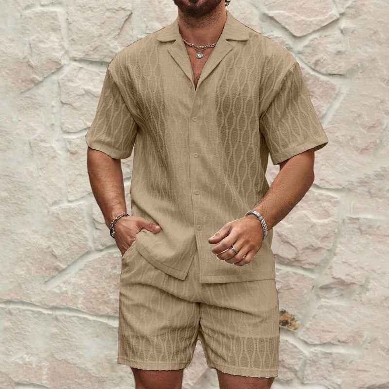 Men's 2-Piece Summer Tracksuit Set - Casual Button Shirt & Shorts Beach Outfit