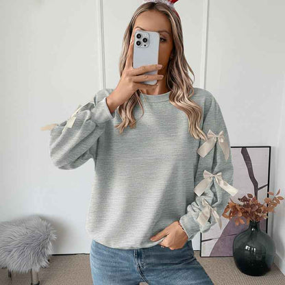 Sweet Bow Decorated Long Sleeve Sweatshirt