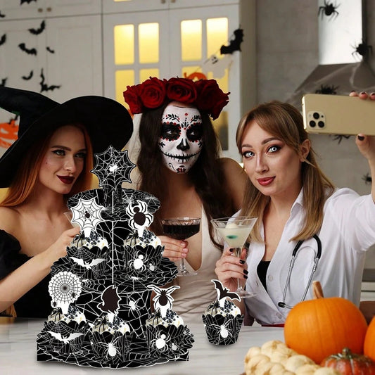 Halloween Three-Tier Cupcake Stand - Spider Web Design with Decorations