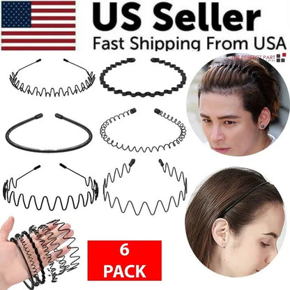 6Pcs Metal Hair Headband Wave Style Hoop Band Comb Sports Hairband Men Women US - DropOnline.co