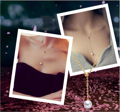 Ladies Adjustable Y-shaped Pearl Necklace - DropOnline.co