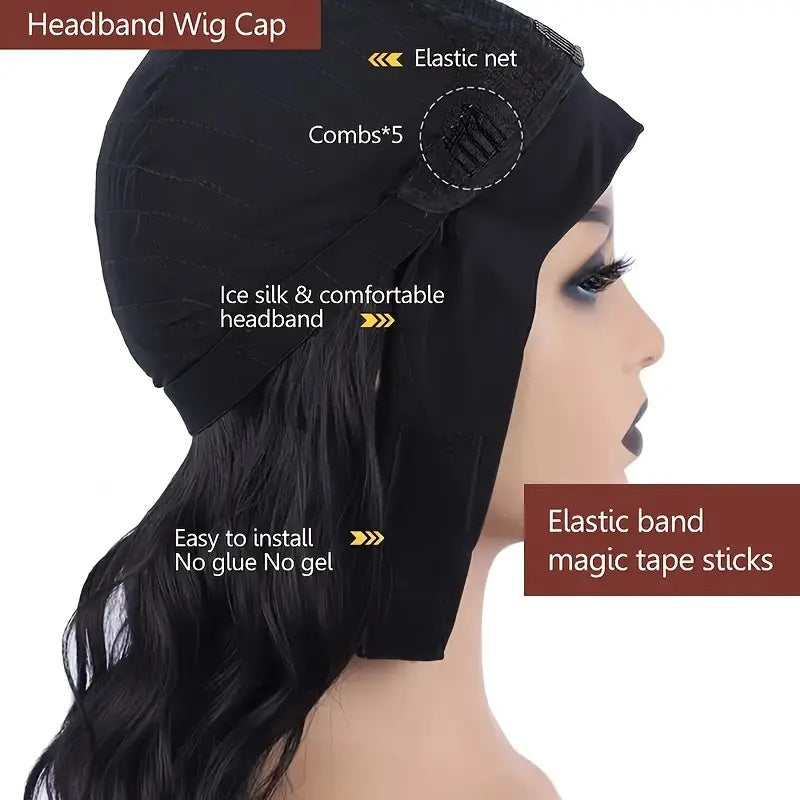 Fashion Water Wave Hairband Non-toxic Wig, Heat-resistant Synthetic Hair Band Elastic Cap, No Glue, Trendy Wave Style, Suitable For The Whole Scene.