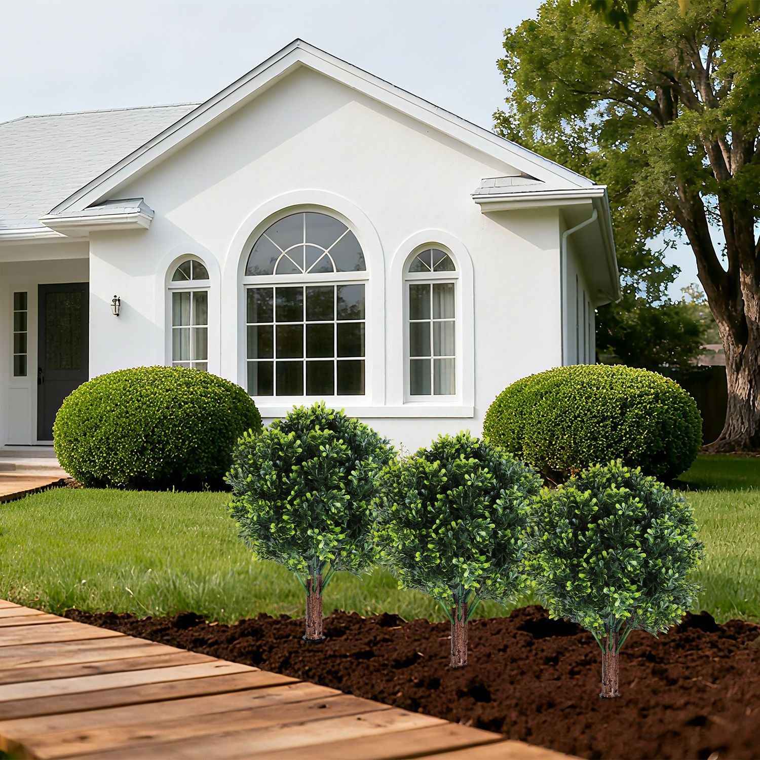 2 Packs Faux Boxwood Ball Trees - Artificial Topiary with Ground Spike