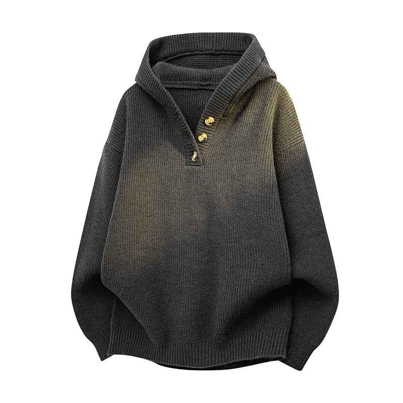 Autumn And Winter Loose Half-button Hooded Knit Sweater For Men