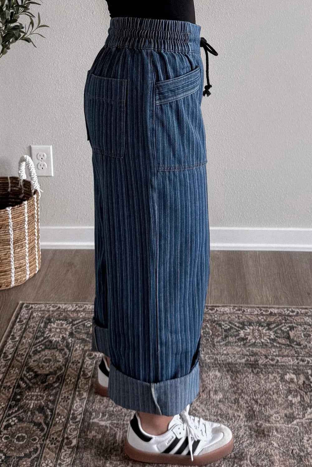 Women's Casual Loose Blue Striped Pants