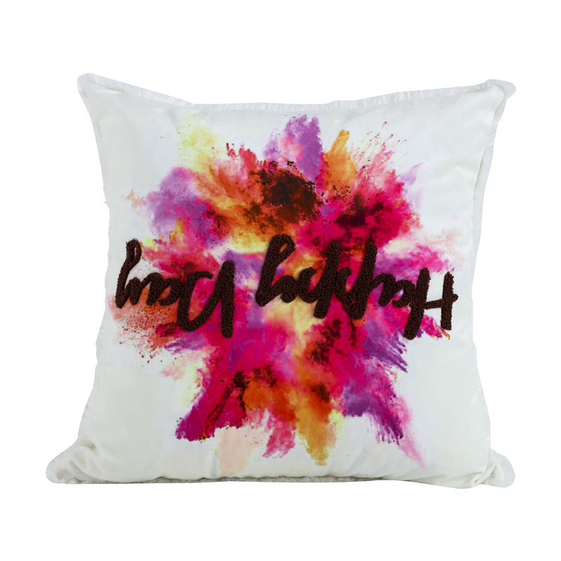 Velvet Embroidered Throw Pillow Printed Cushion Cover