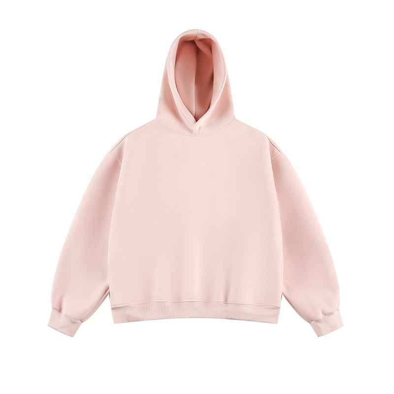 Short Wide Fleece Hooded Sweatshirt For Men And Women In American Solid Color