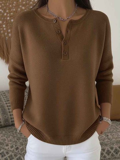 Woolen Button V-Neck Women's Sweater