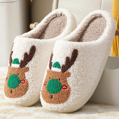 Christmas Shoes Winter Home Slippers Elk Soft Cozy Bedroom Slipper Slip On House Shoes - DropOnline.co