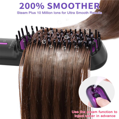 Hair Straightener Brush, Ionic Plus Steam Straightening Brush For Smooth, Anti-frizz Hair, Anti-Scald Ceramic Straightening Comb, Heated Straightener Brush Flat Iron Fast Heating For Home Salon - DropOnline.co
