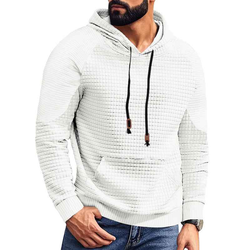 Casual Hooded Men's Checkered Pullover Sweatshirt With Large Pockets