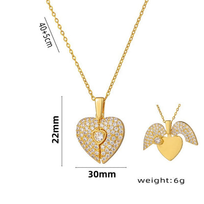 Women's Heart Opening And Closing Necklace Wings Pendant Clavicle Chain Jewelry - DropOnline.co