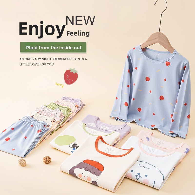 Children's Cotton Pajamas Set - Antibacterial Long Sleeve Sleepwear