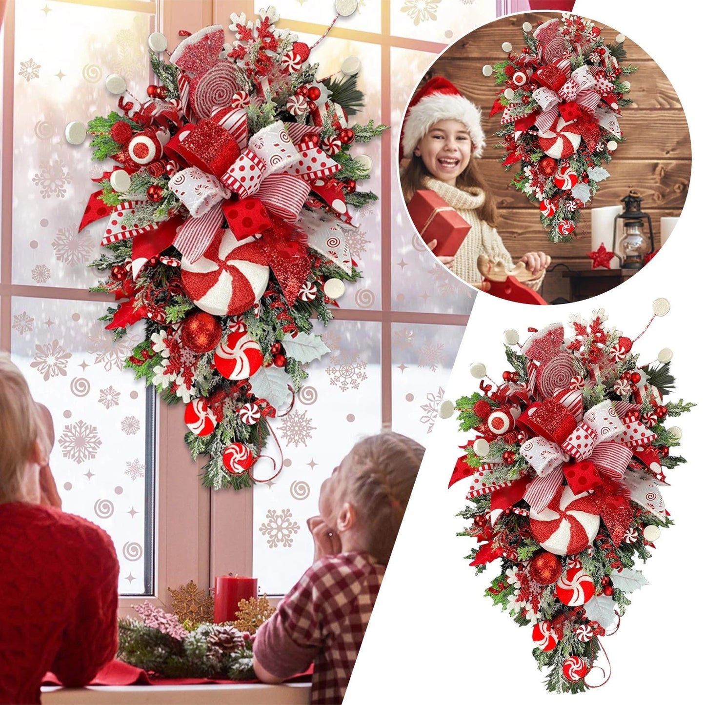 Christmas Upside Down Tree Door Wall Decoration - Candy Style Holiday Door Hanger (50x30cm)