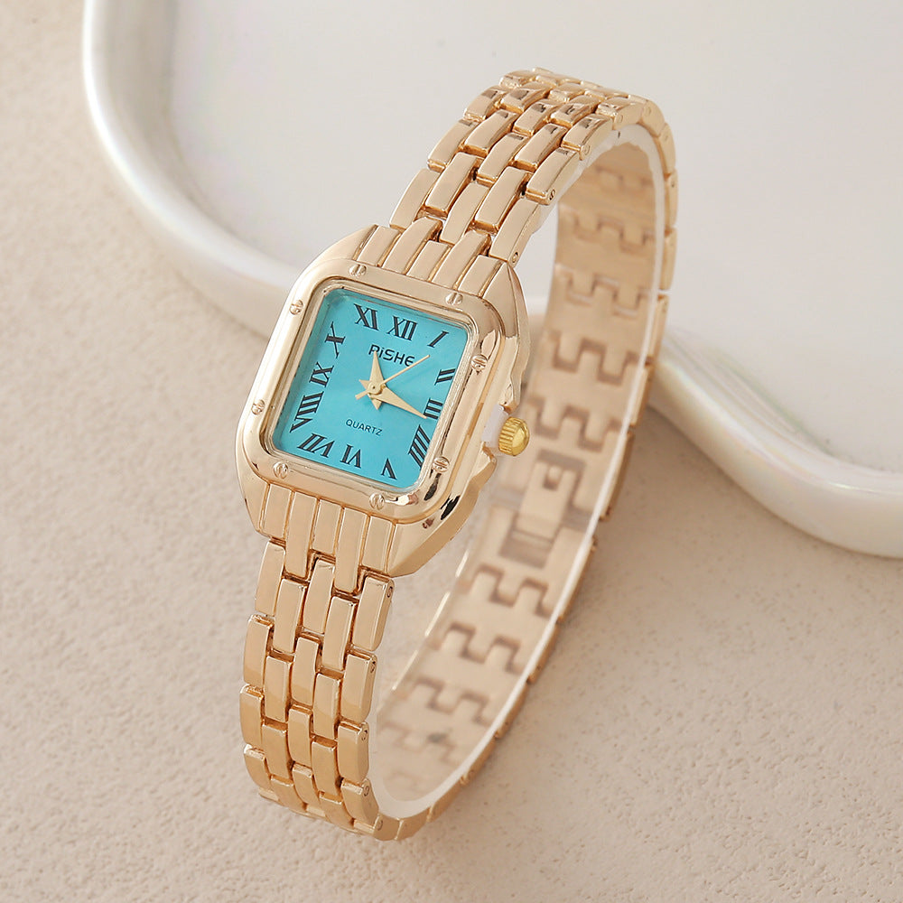 Gold Steel Band Quartz Watch - Elegant Bracelet Timepiece