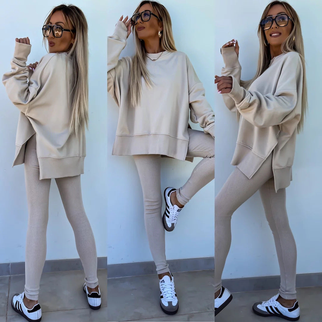 Women's Casual Sweatshirt and Pants Set - Comfortable Loungewear Outfit