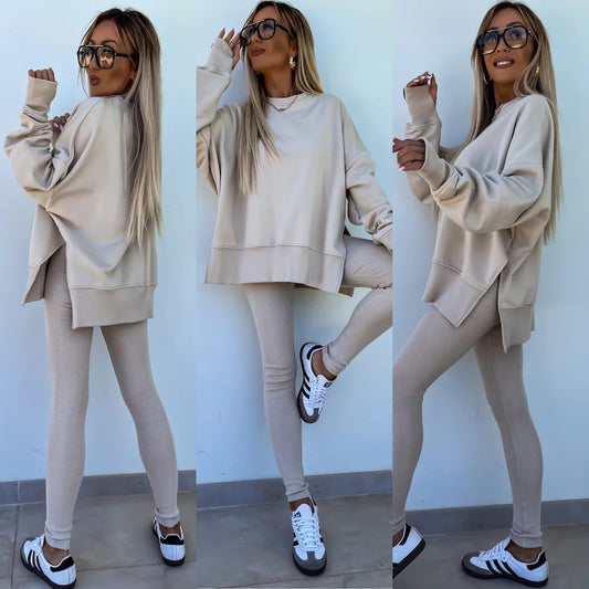 Women's Casual Sweatshirt and Pants Set - Comfortable Loungewear Outfit