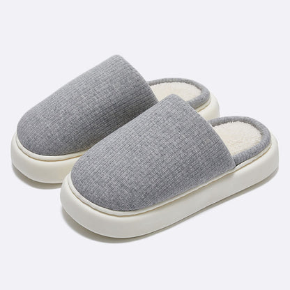 New Simple Pure Color Comfort Knitted Fabric Couple Latex Home Cotton Slippers - DropOnline.co