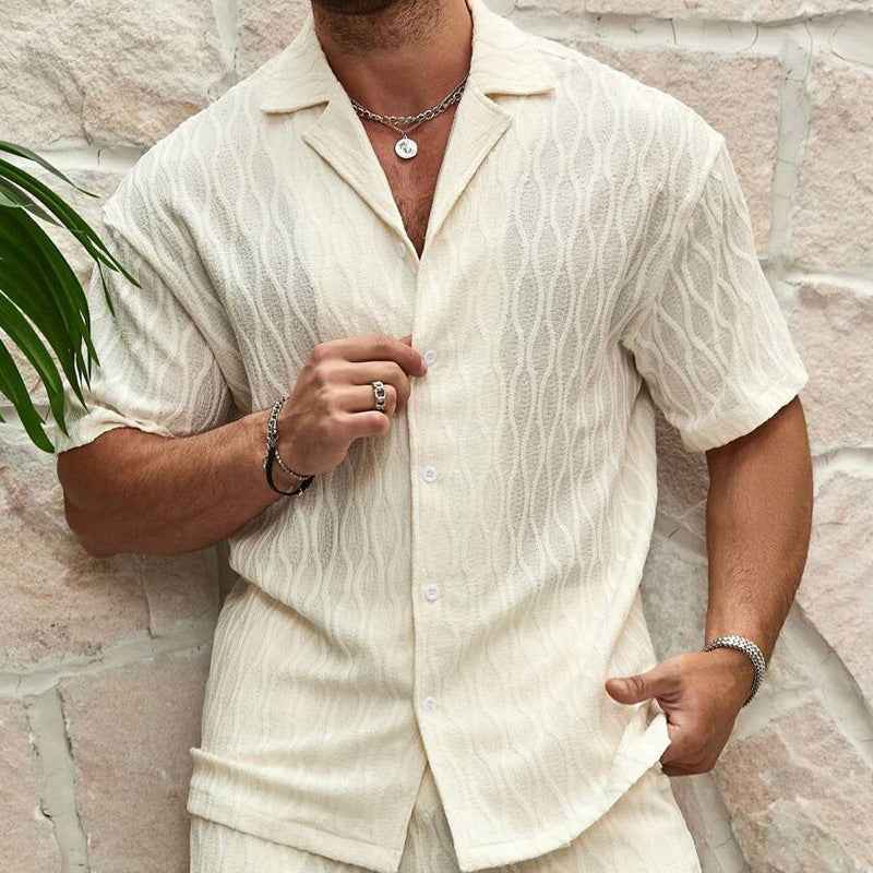 Men's 2-Piece Summer Tracksuit Set - Casual Button Shirt & Shorts Beach Outfit