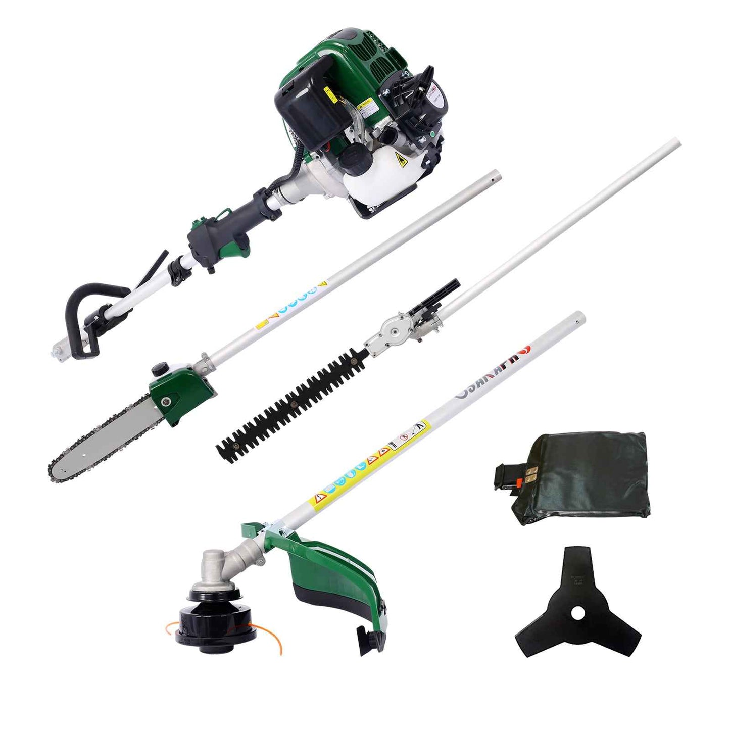 4 In 1 Multi-Functional Trimming Tool, 31CC 4-Cycle Garden Tool System With Gas Pole Saw, Hedge Trimmer, Grass Trimmer, And Brush Cutter EPA Compliant