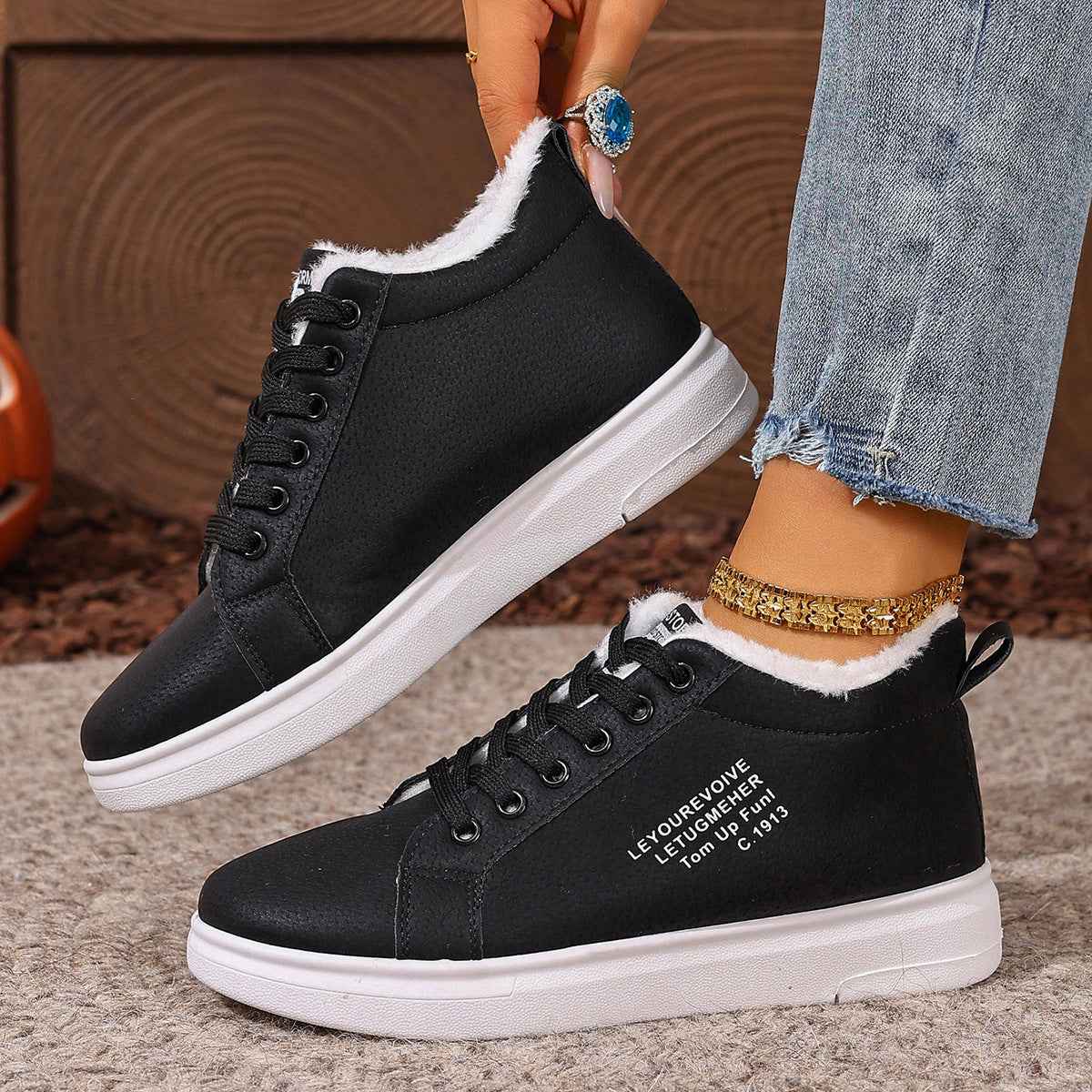 Women's Cotton Shoes With Fleece Sports Flat Sneakers
