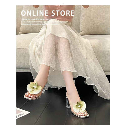 New Flower Decoration Export Large Size Women's High Heel Sandals