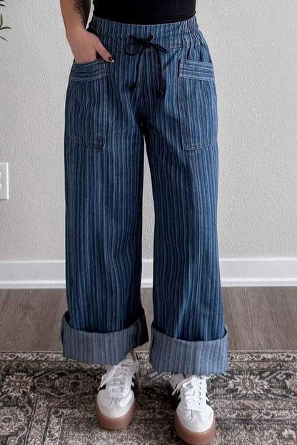 Women's Casual Loose Blue Striped Pants