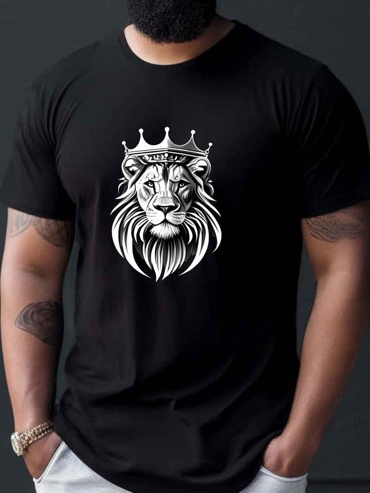 Lion Wearing Crown T-Shirt - Men's Majestic King Graphic Tee