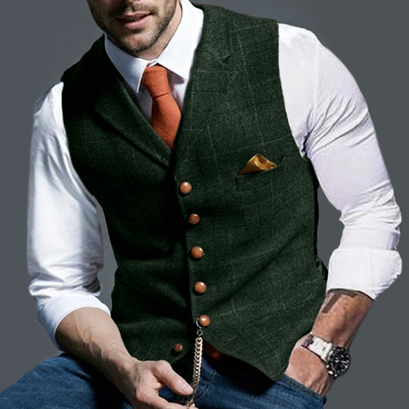 Men's Casual Lapel Plaid Slim Fit Vest - Classic Business Waistcoat