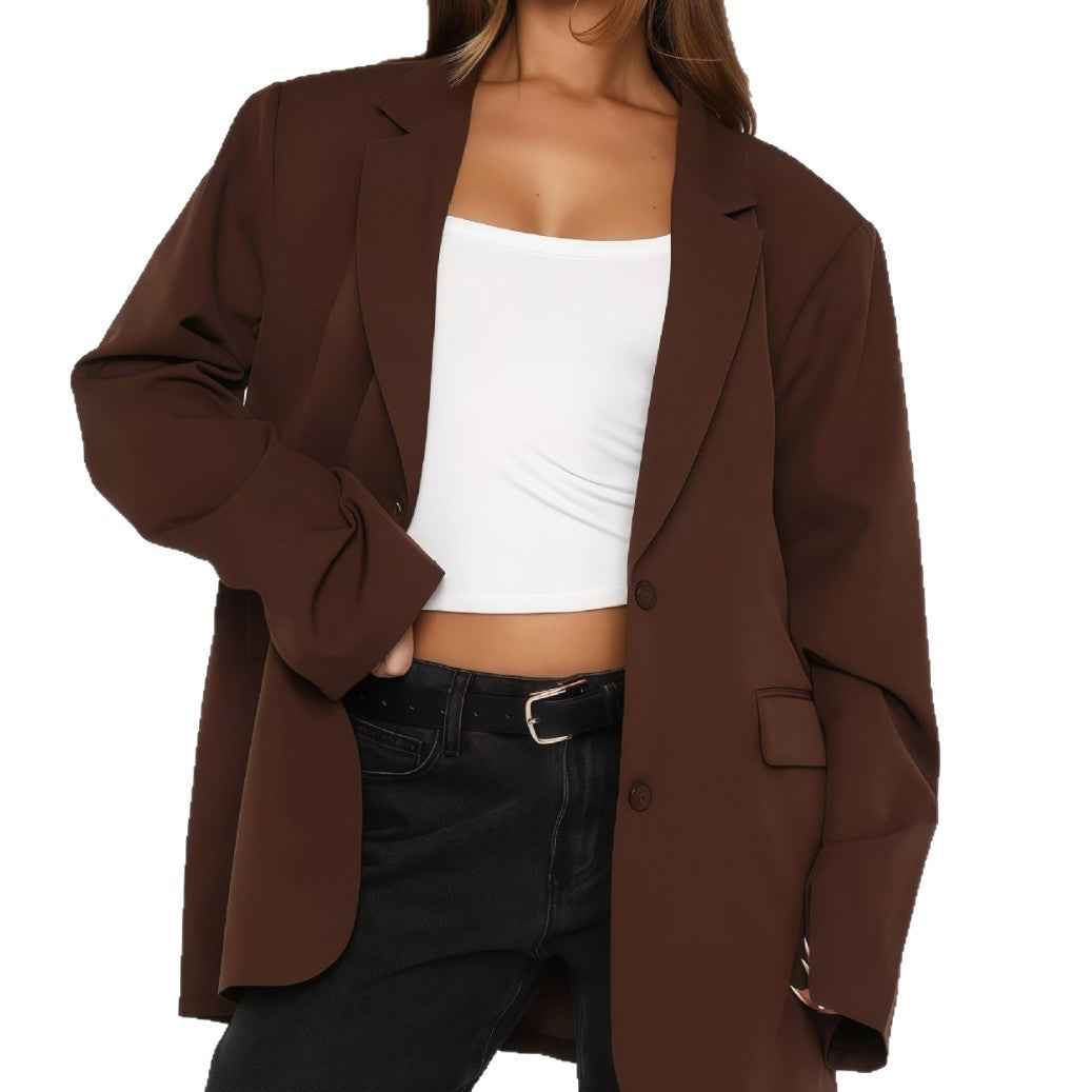 Women's Solid Color Loose Casual Single-breasted Coat