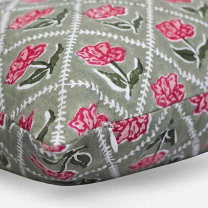 Noor Throw Pillow Cover - Olive & Pink