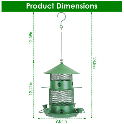 1Pc Wild Bird Feeder Squirrel-Proof Chew-Proof Metal Bird Seed Feeder Outdoor Hanging Bird Feeder With 360 Degree Circular Perches Water Cups For Yard Garden Patio - DropOnline.co