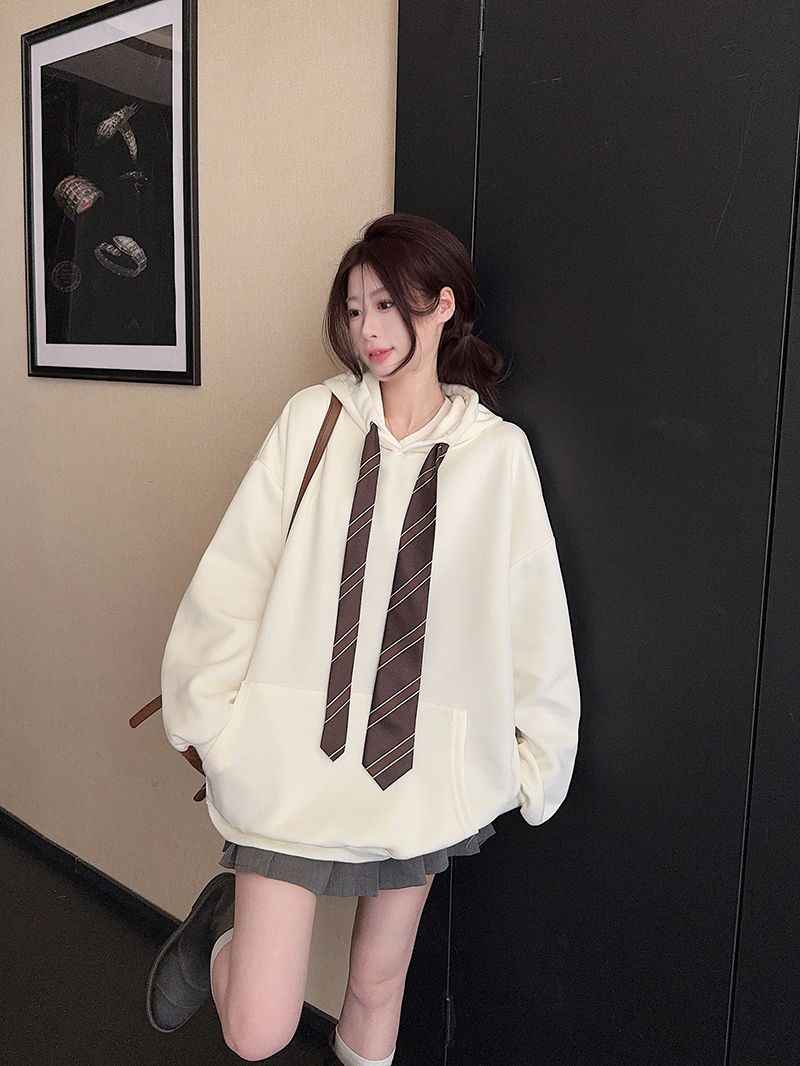 Loose Casual Women's Hooded Tie Sweatshirt