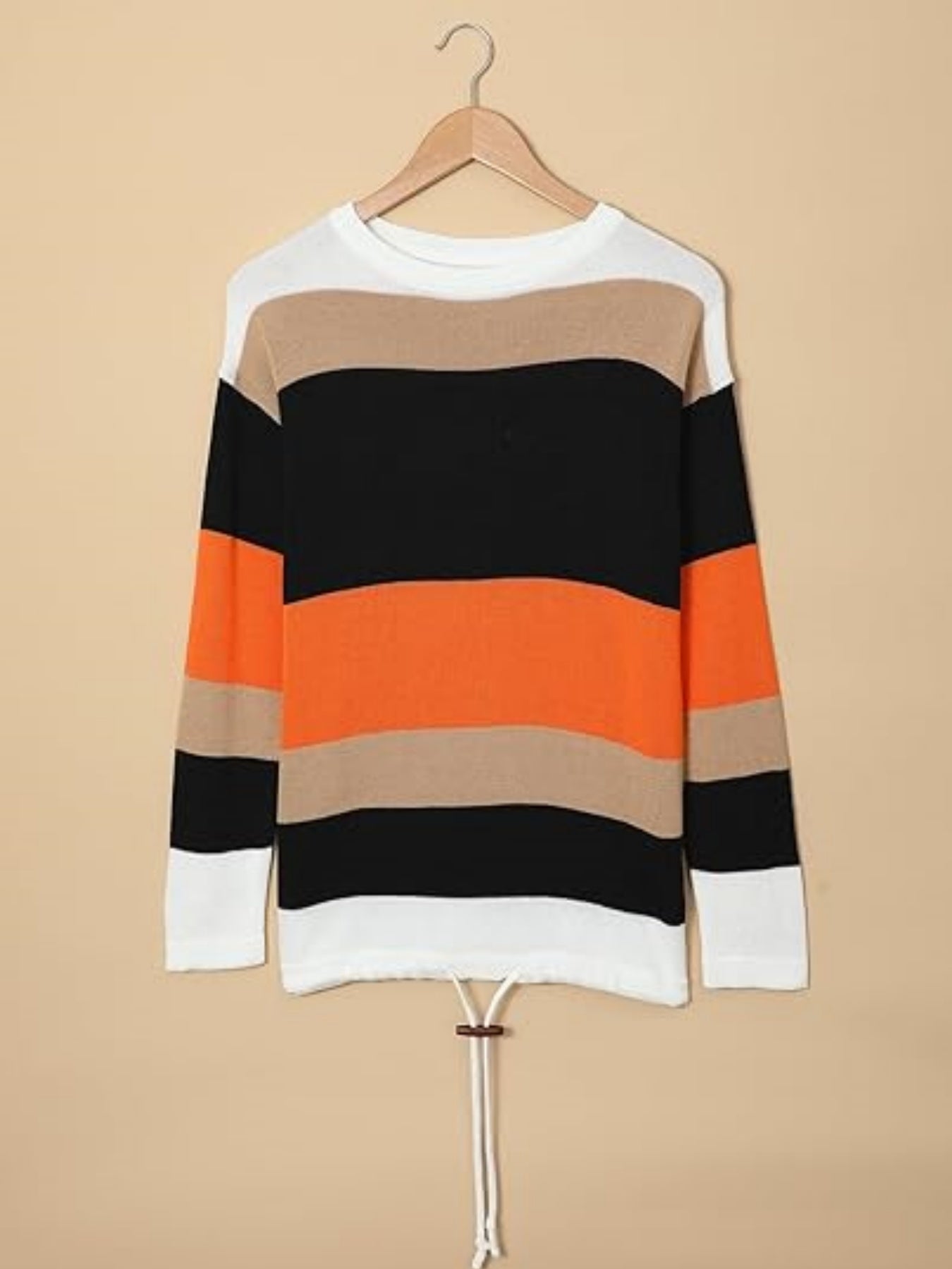 2025 Novel And Cute Style Round Neck Striped Women's Fashion Clothing Color Blocked Hoodie Autumn Sweater Women's Clothing - DropOnline.co
