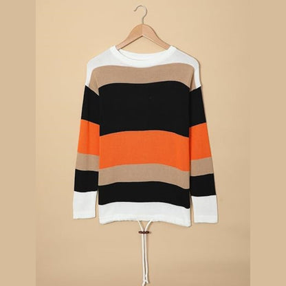 2025 Novel And Cute Style Round Neck Striped Women's Fashion Clothing Color Blocked Hoodie Autumn Sweater Women's Clothing - DropOnline.co