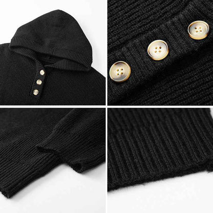 Autumn And Winter Loose Half-button Hooded Knit Sweater For Men