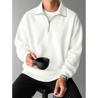 American Retro Solid Color Lapel Sweatshirt Men's Loose Trendy