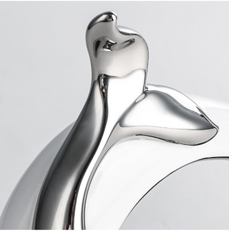 Premium Creative Dolphin Ceramic Decoration - Elegant White Porcelain Home Ornament