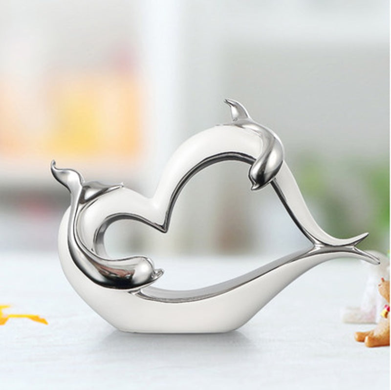 Premium Creative Dolphin Ceramic Decoration - Elegant White Porcelain Home Ornament