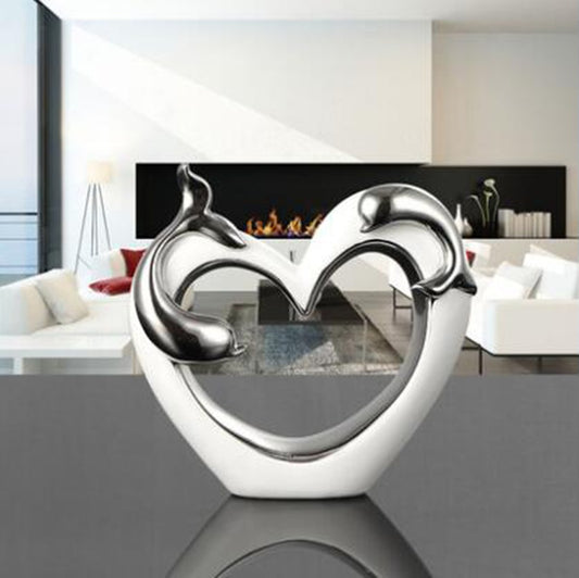 Premium Creative Dolphin Ceramic Decoration - Elegant White Porcelain Home Ornament
