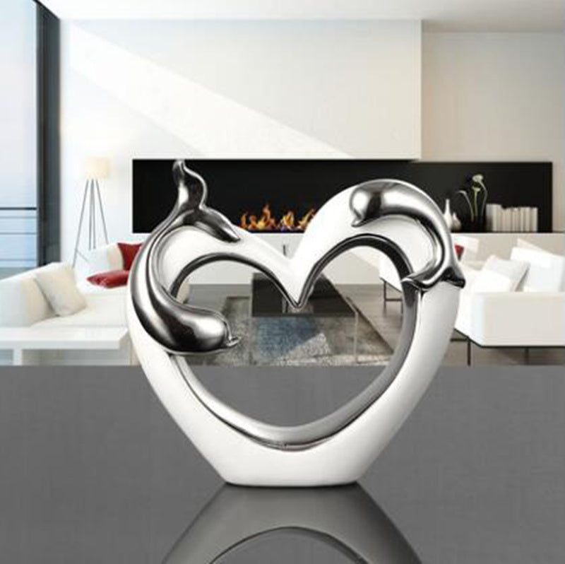 Premium Creative Dolphin Ceramic Decoration - Elegant White Porcelain Home Ornament
