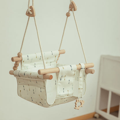 Cotton Canvas Baby Swing Chair - Wooden Hanging Swing Seat with Cushion for Indoor & Outdoor - DropOnline.co
