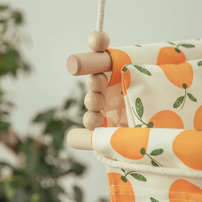 Cotton Canvas Baby Swing Chair - Wooden Hanging Swing Seat with Cushion for Indoor & Outdoor - DropOnline.co