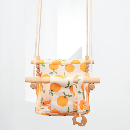 Cotton Canvas Baby Swing Chair - Wooden Hanging Swing Seat with Cushion for Indoor & Outdoor - DropOnline.co