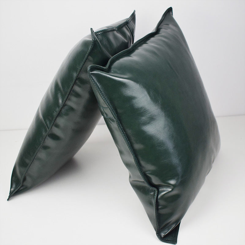 Pu Oil Wax Leather Cushion Cover Solid Color Luxury Simulation Leather Sofa Cushion Pillowcase