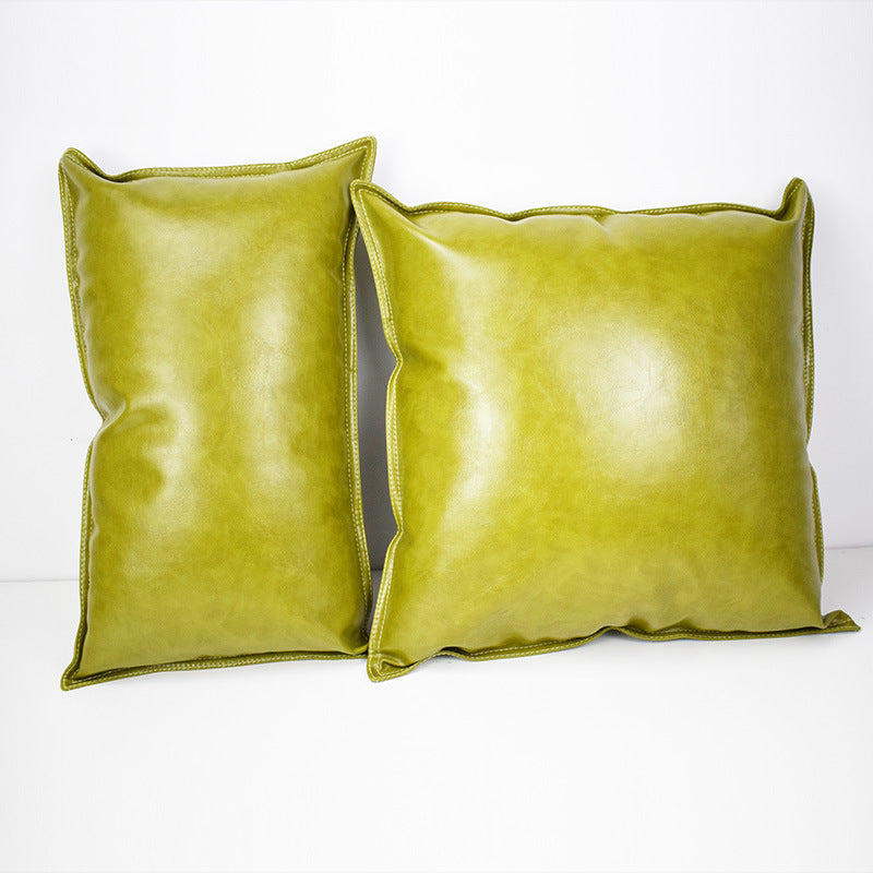 Pu Oil Wax Leather Cushion Cover Solid Color Luxury Simulation Leather Sofa Cushion Pillowcase