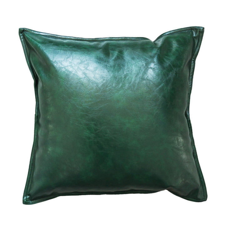 Pu Oil Wax Leather Cushion Cover Solid Color Luxury Simulation Leather Sofa Cushion Pillowcase